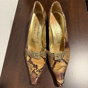 Y2K Vintage snakeskin kitten heels with Crystal buckle